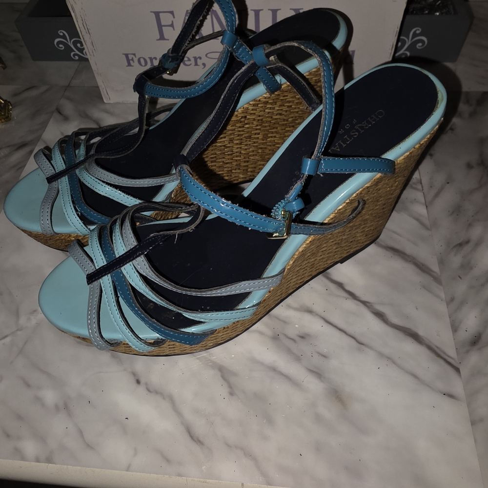 Christian Siriano Multi-Blue Strappy Wedges
